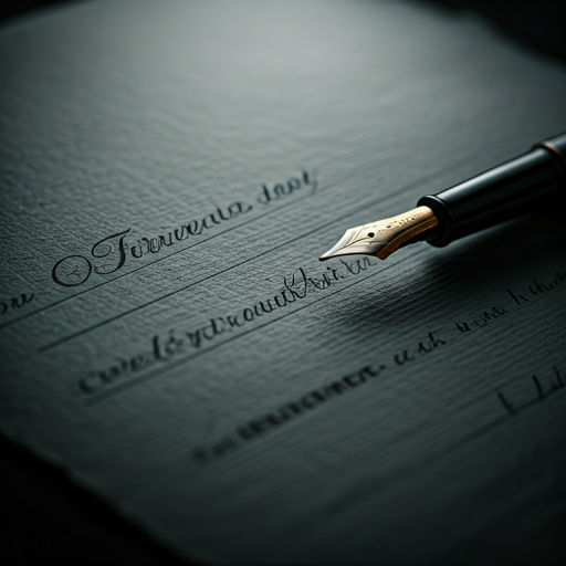 Extreme macro shot of high-quality fountain pen ink drying on textured archival paper. The camera focuses on the fine details of the lettering and the subtle texture of the paper fibers.